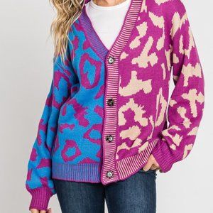 Colorblock Animal Print Cardigan
